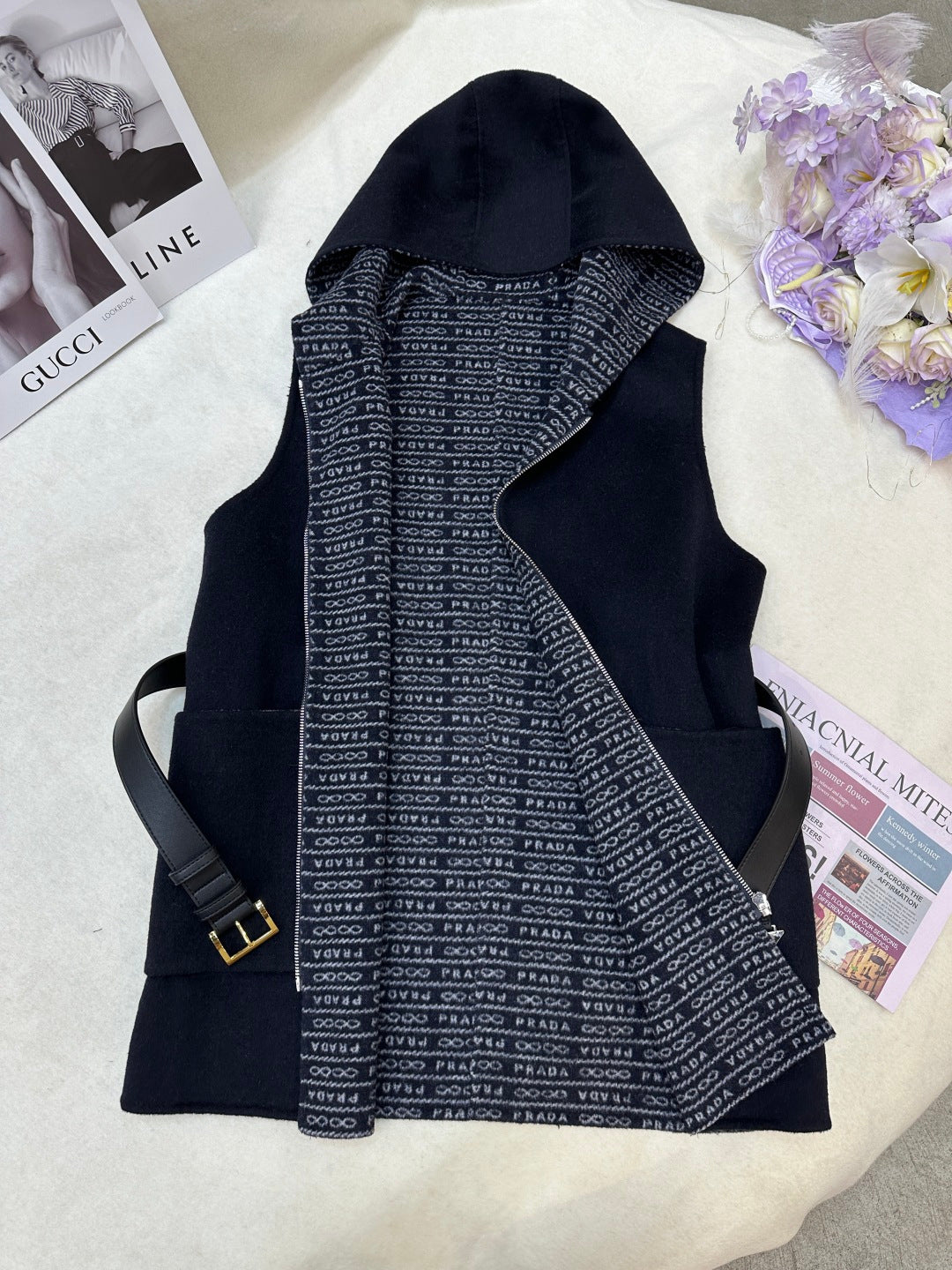 Prada 25 Hooded Vest Black Wool 637339