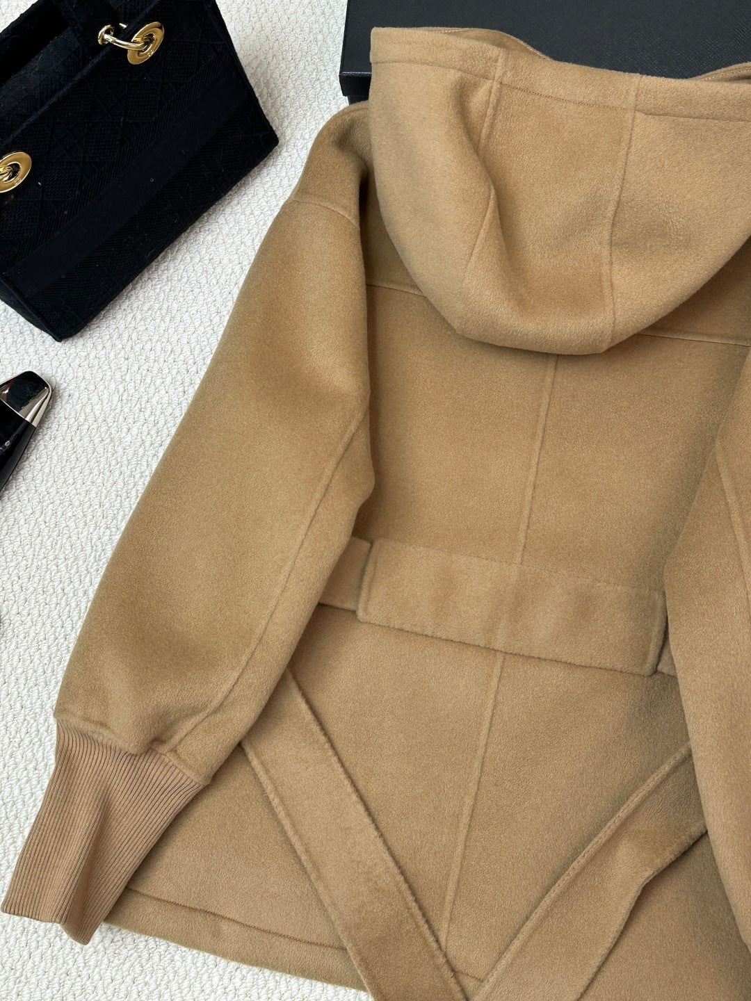 Prada 25 Hooded Coat Camel Wool 637350
