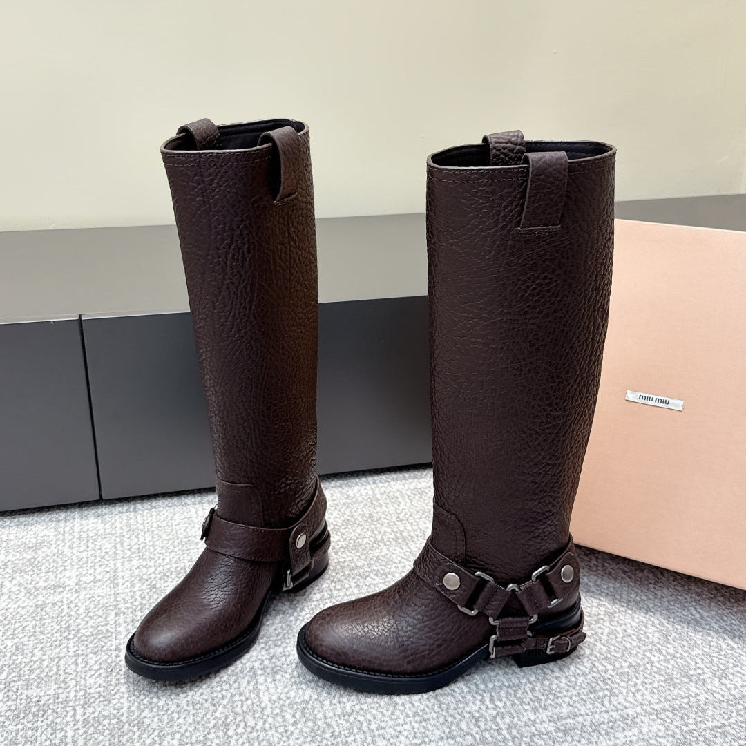 MIU MIU high boots dark brown sheepskin 461851