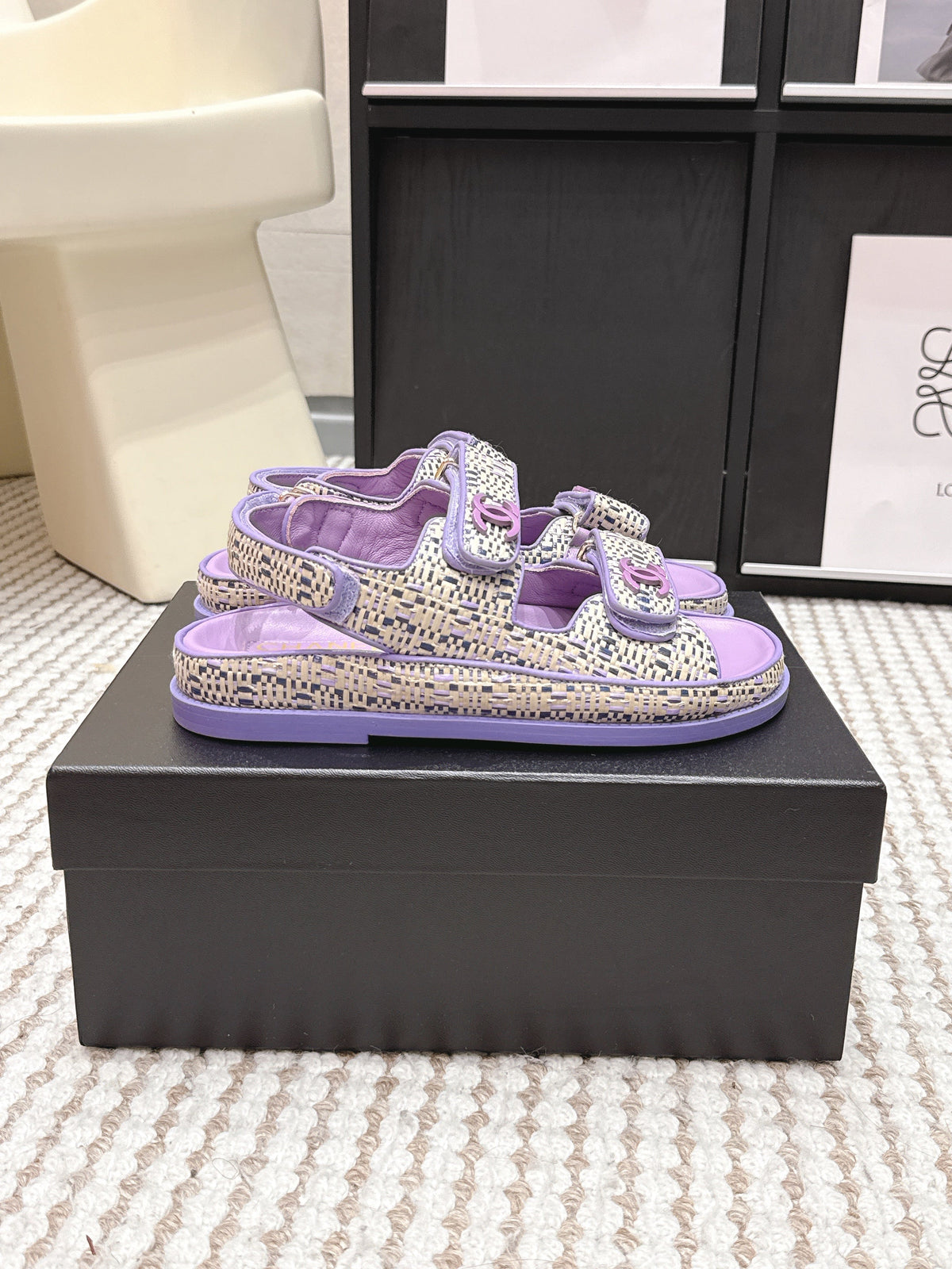 CC 26s Sandals Purple White Beige Leather 632404