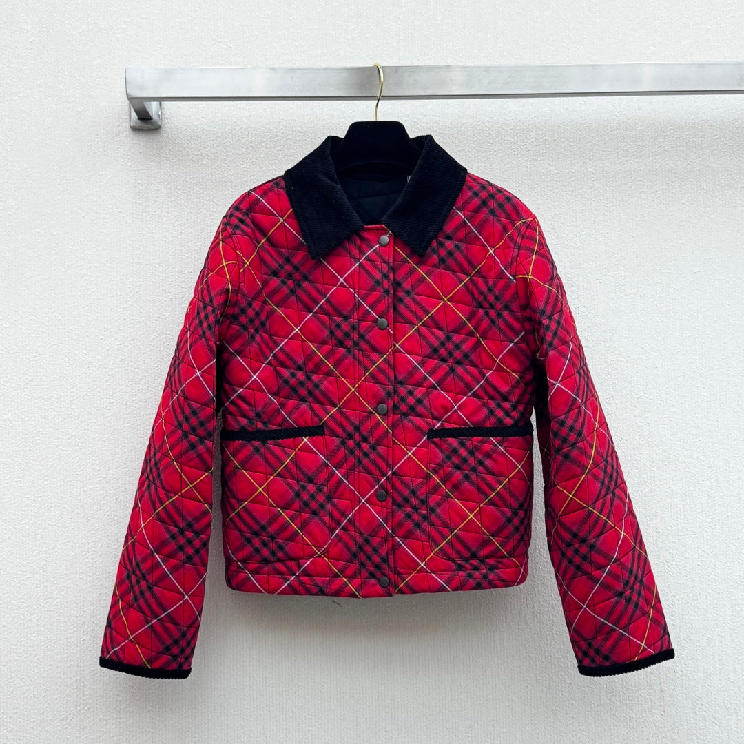 Burberry 25 Quilted Cropped Jacket Red Black Cotton