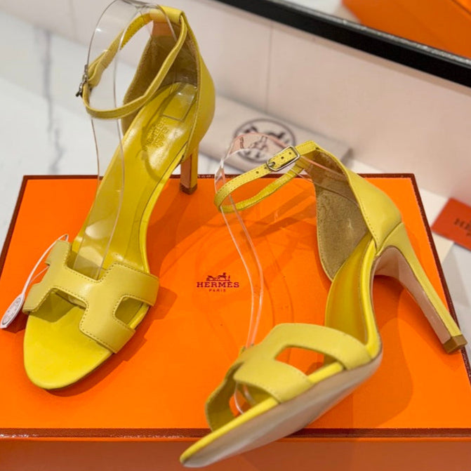 HM Joy 90mm Heeled Sandals Yellow Flat Cowhide 294924