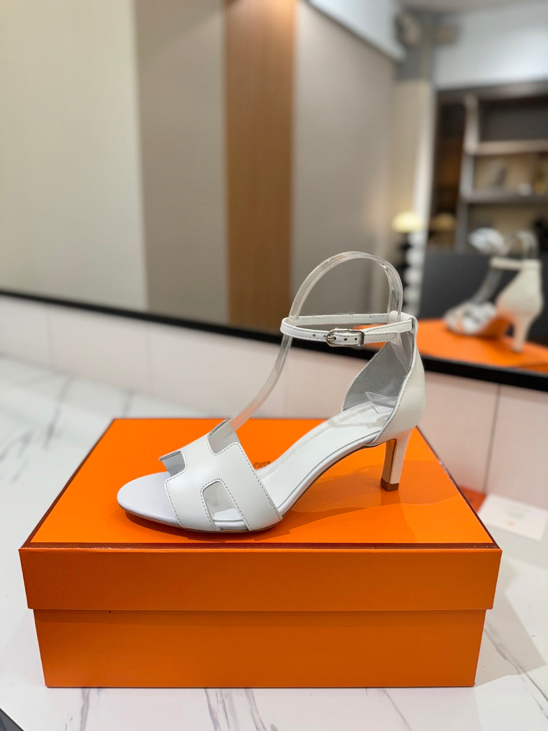 HM Joy 65mm Heeled Sandals White Flat Cowhide 294931