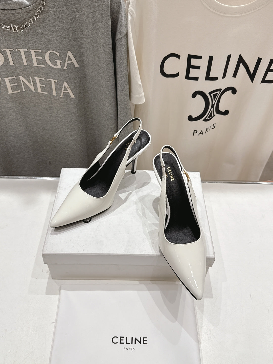 Celine 25C Slingback Pump White Patent Leather 236768