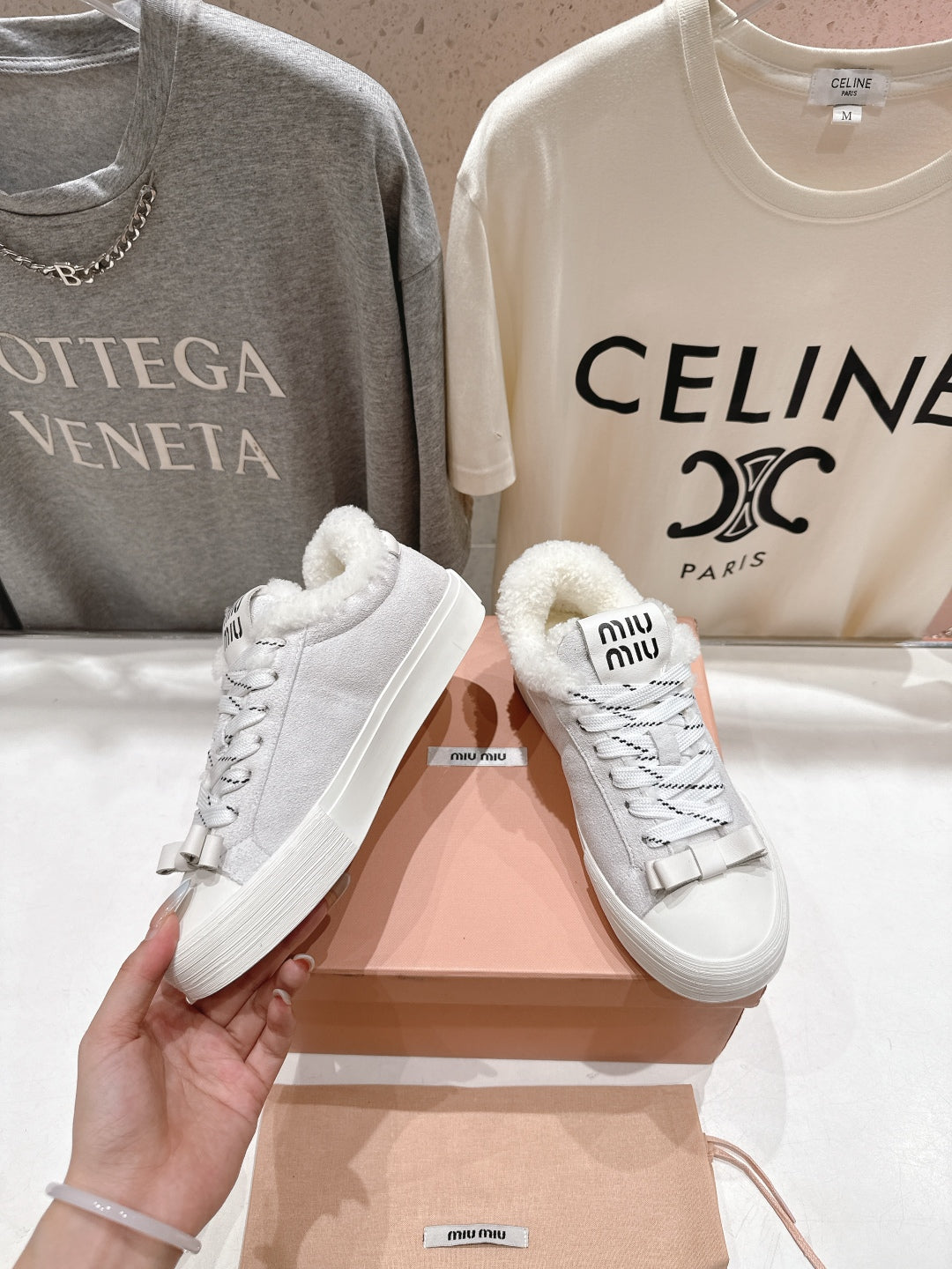 MiuMiu 25 Sneaker White Suede Cowhide Fur 535584