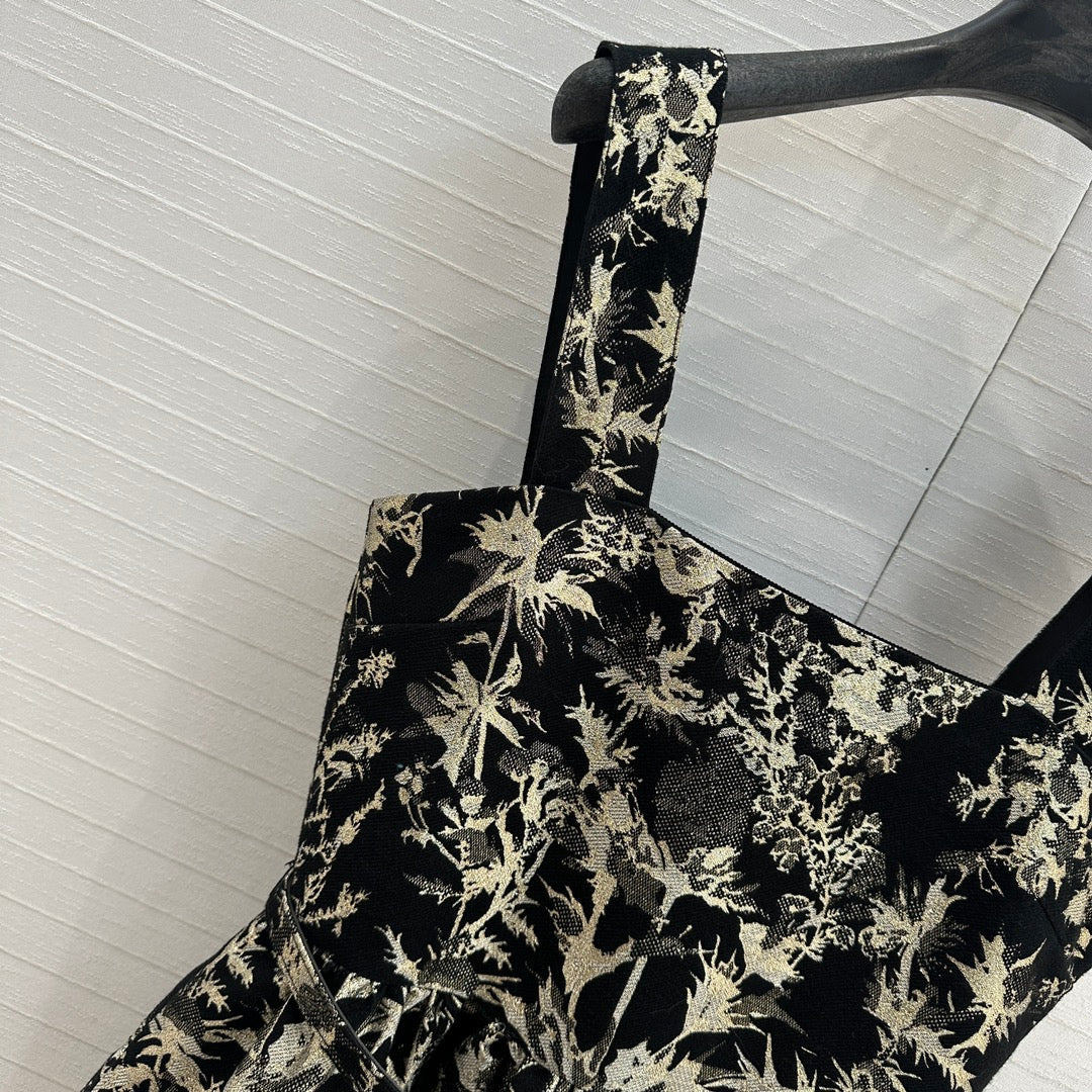 CD 25 Print Dress Black Gold Jacquard fabric