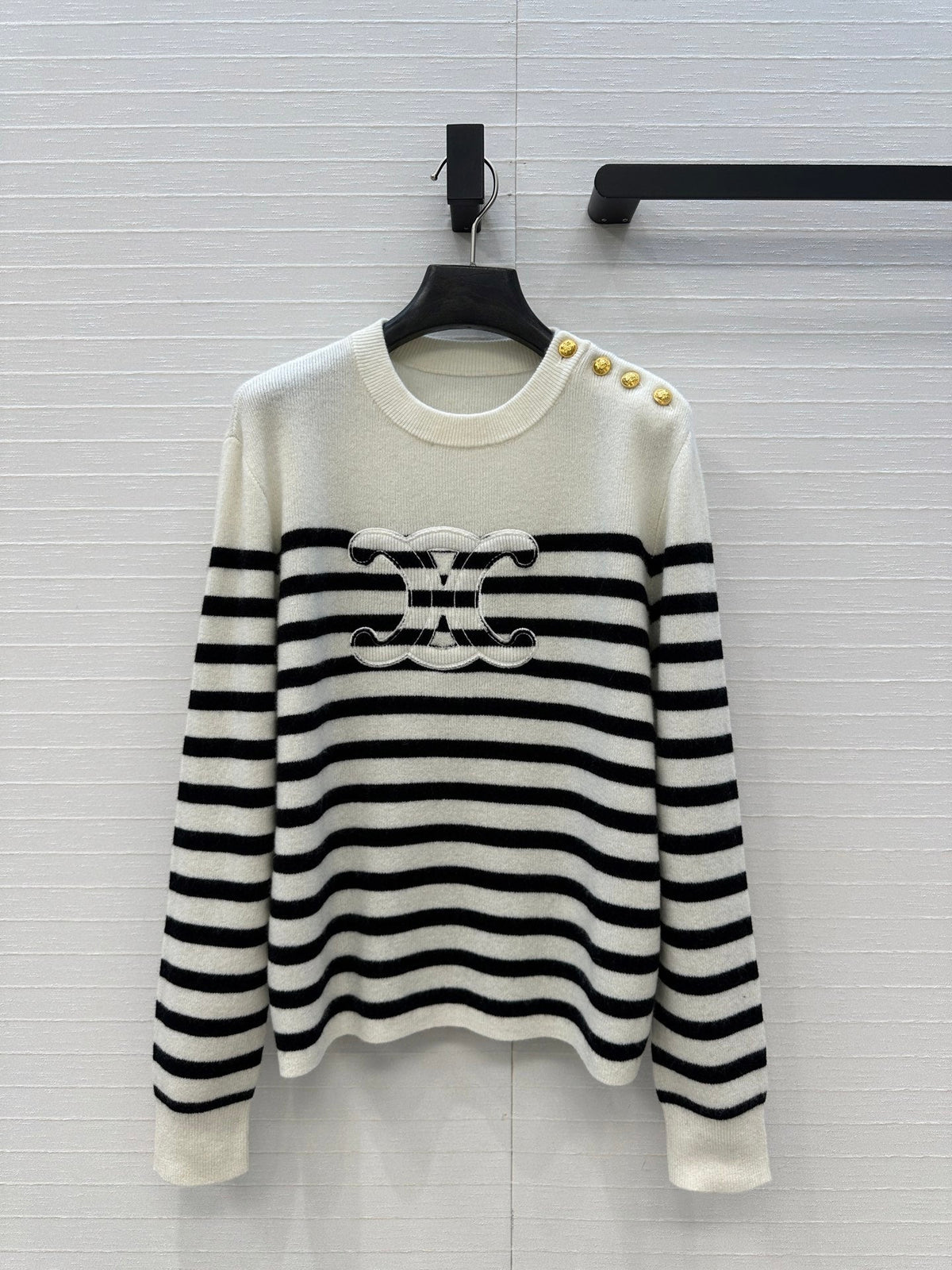 Celine 2025 Striped Sweater White Black Cashmere 318640