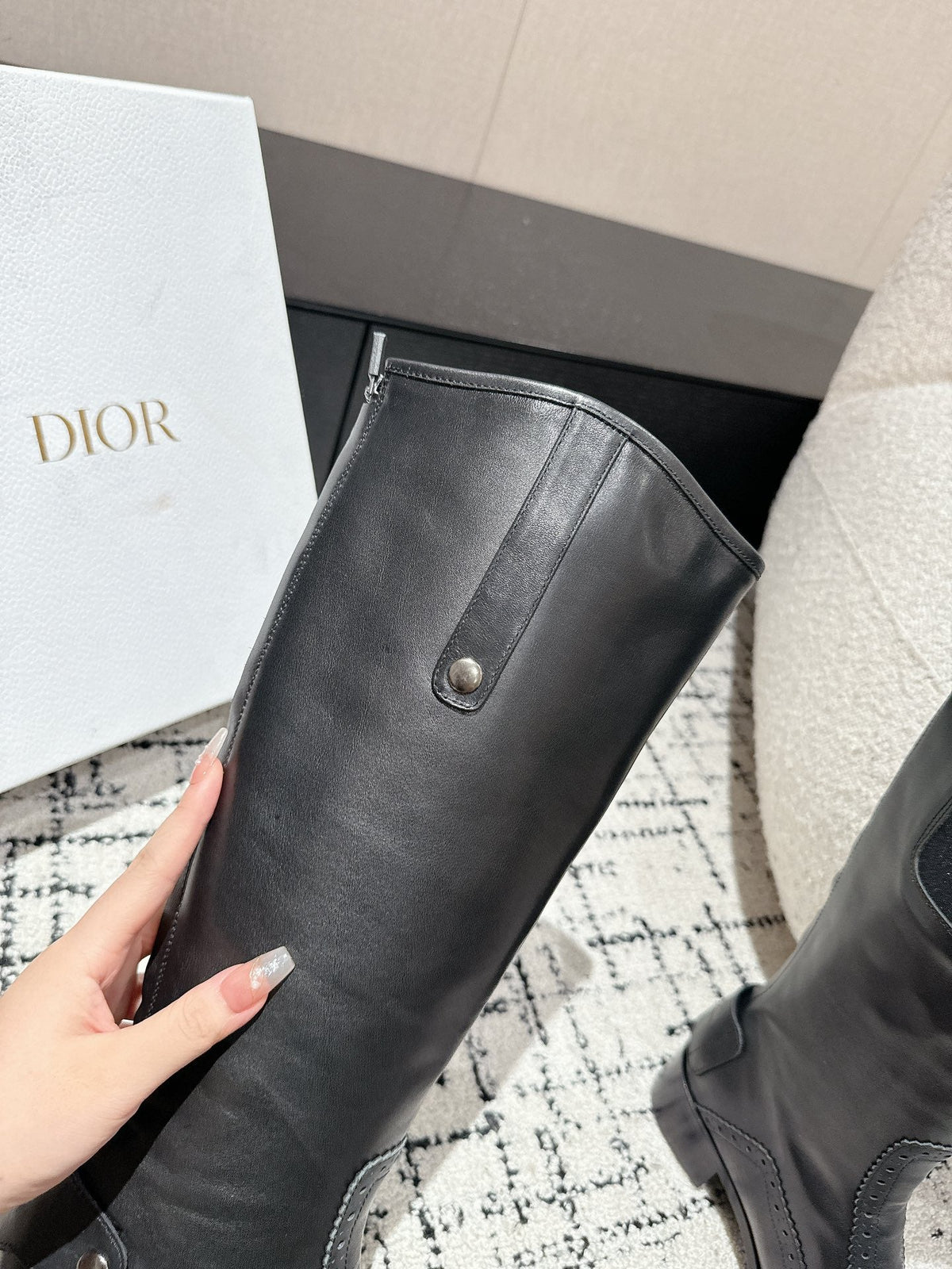 CD High Boots Black Classic Pattern Calfskin