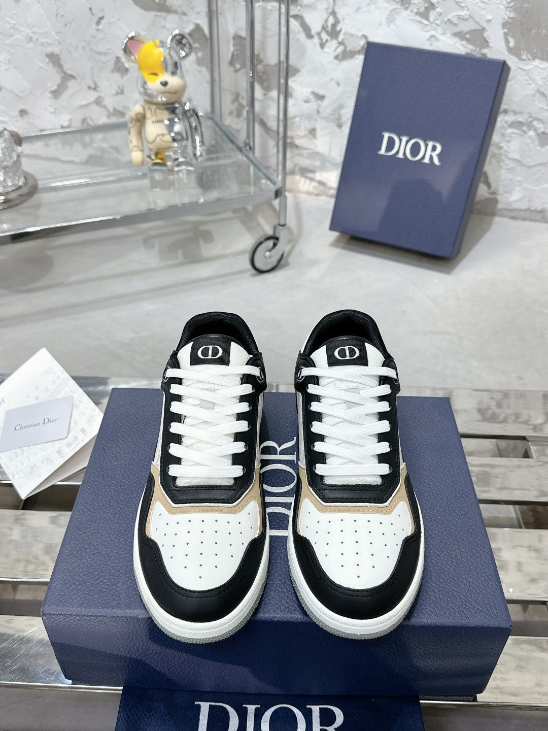 CD B27 Low-Top Sneaker 30mm In Black White Monogram Calfskin 100809