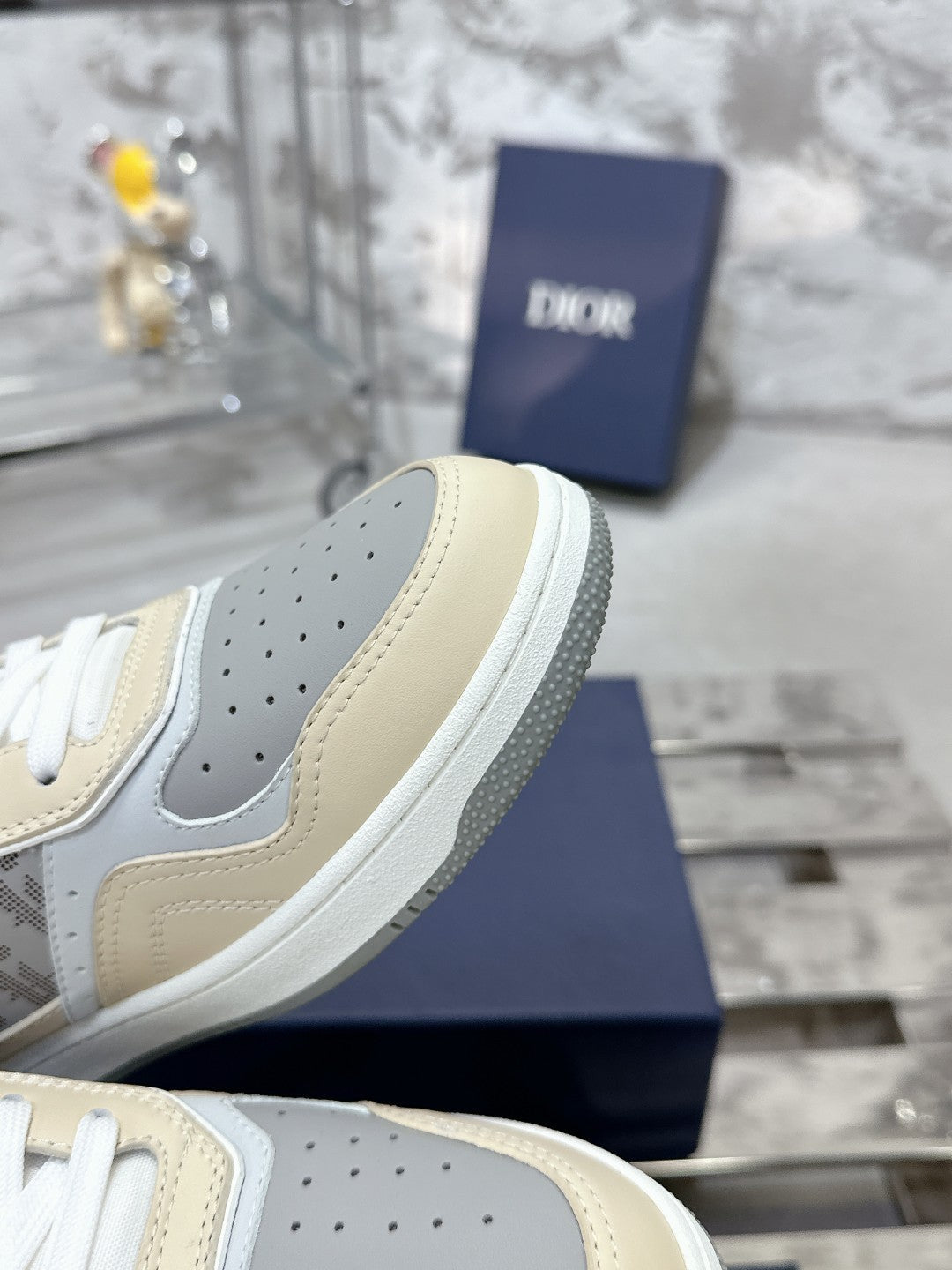 CD B27 Low-Top Sneaker 30mm In Beige Grey Monogram Calfskin 100811