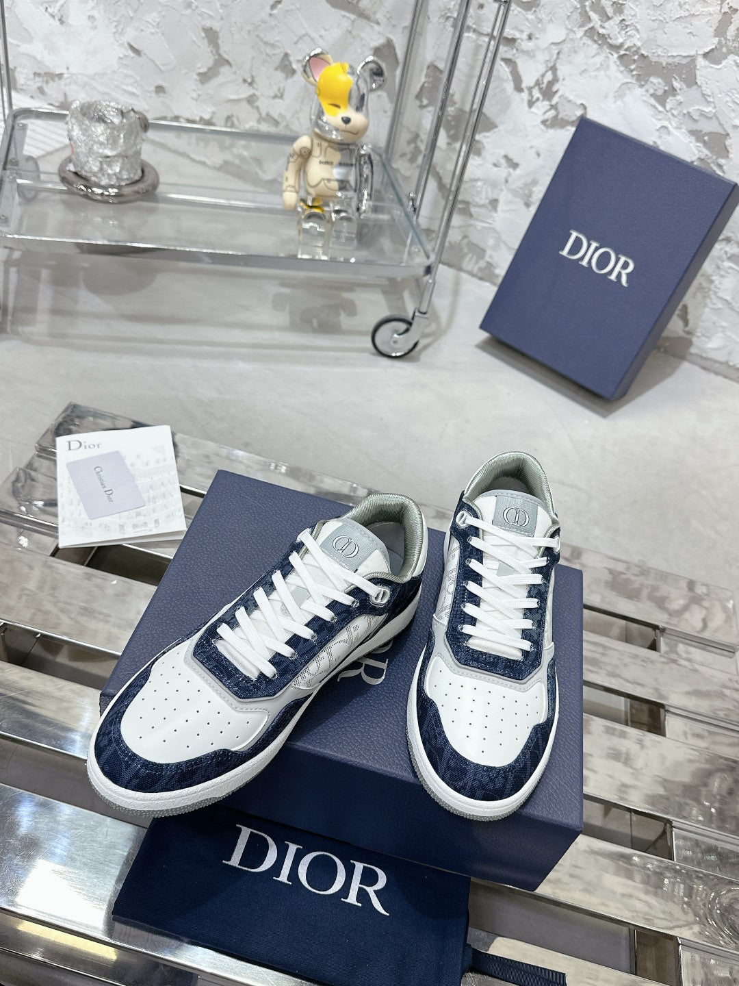 CD B27 Low-Top Sneaker 30mm In Deep Blue Monogram Calfskin  100821