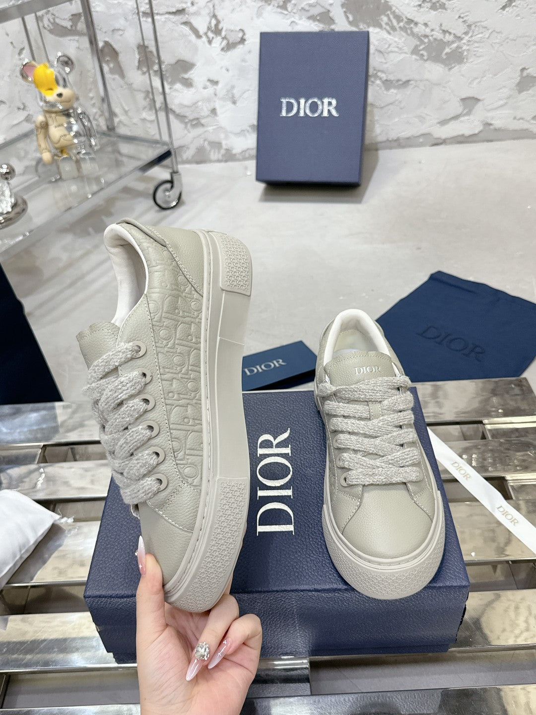 CD B33 Sneaker 30mm In Light Grey Monogram Calfskin 100558
