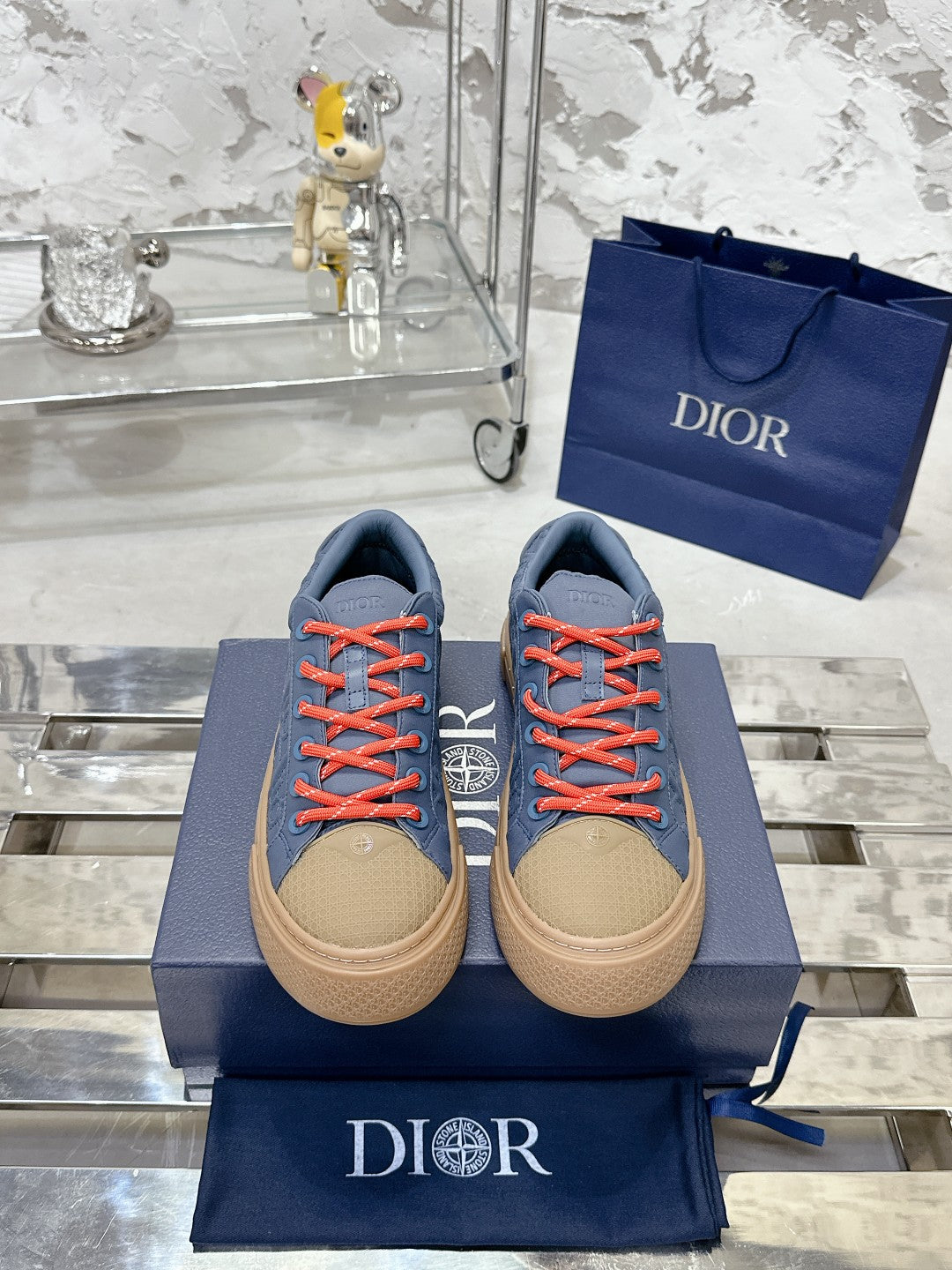 CD B33 Sneaker 40mm In King Blue Mix Brown Monogram Satin Embroidery Fabric 103992