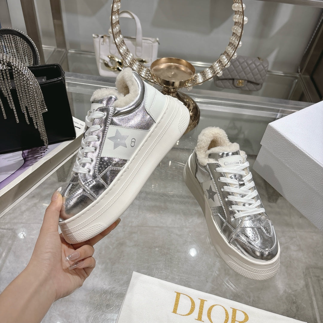 CD Dior Star Platform Sneaker In Glossy Silver Cowhide 996418