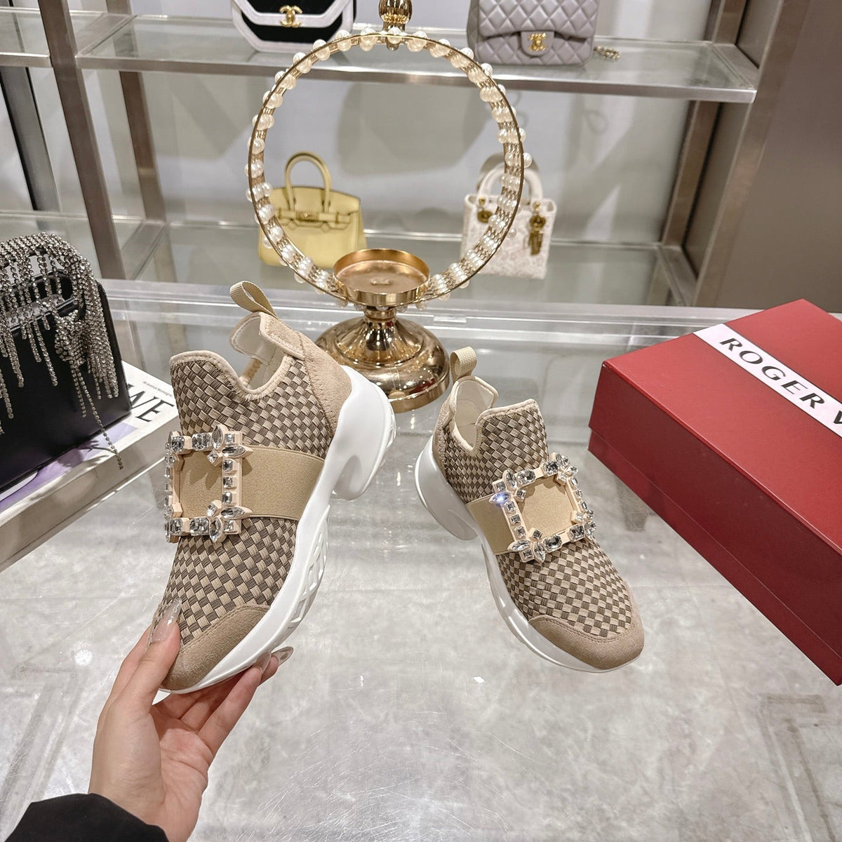 Viv Diamond Sneaker Brown Custom Woven 262956