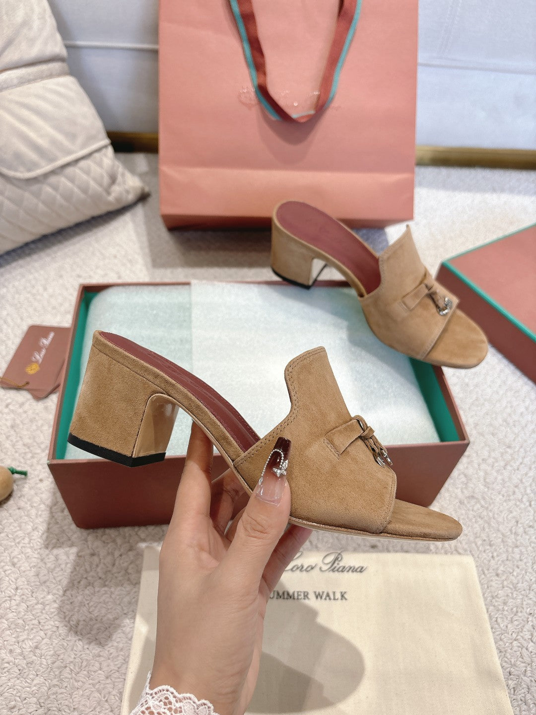 LP 25C Summer Charms Mules 55MM Marigold Brown Suede 215033
