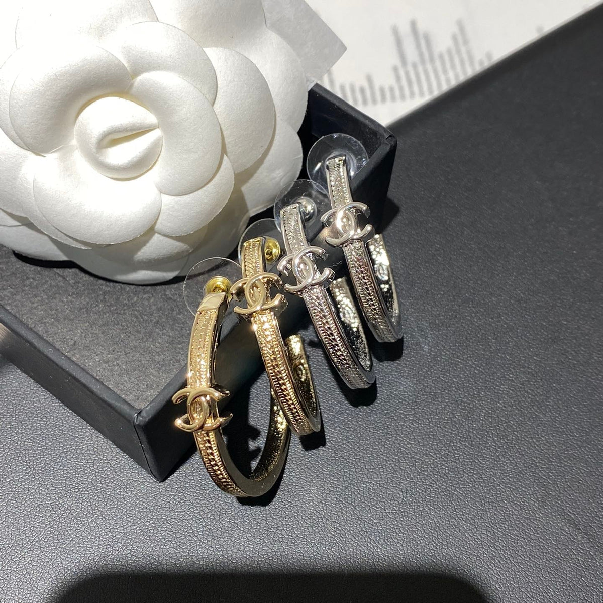 CC Double C Snake Bone Circular Hoop Earrings