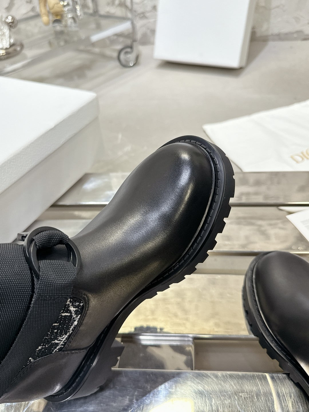 D-Major Boot In Black Mix White Denim Fabric 100564