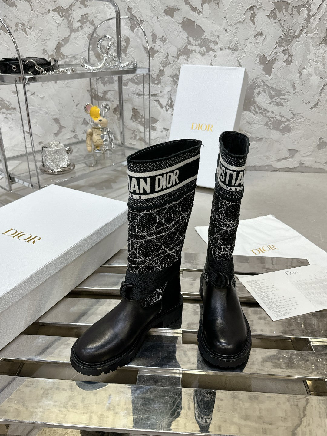 D-Major Boot In Black Mix White Denim Fabric 100564
