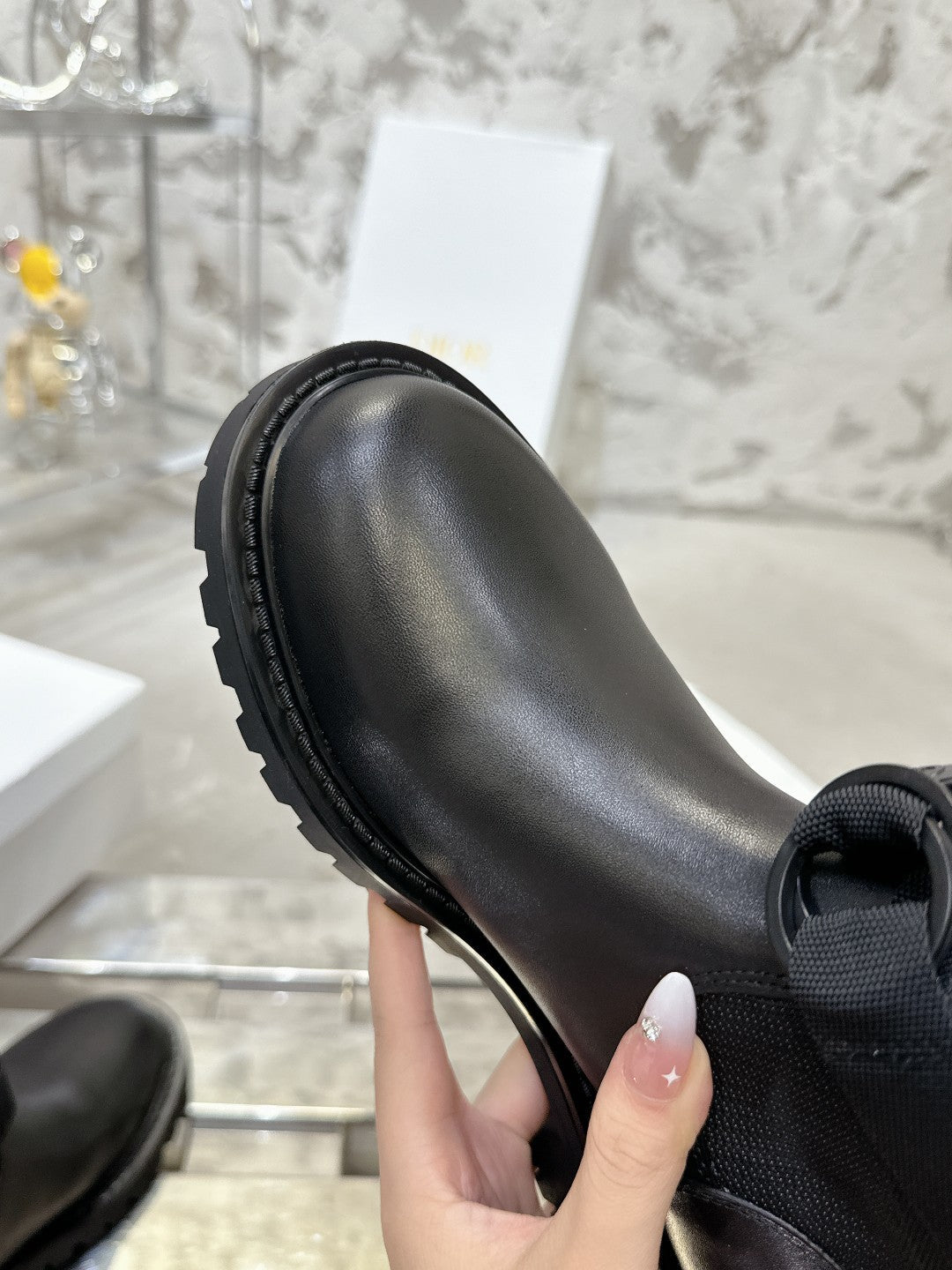 D-Major Boot In Black Mix White Denim Fabric 100566