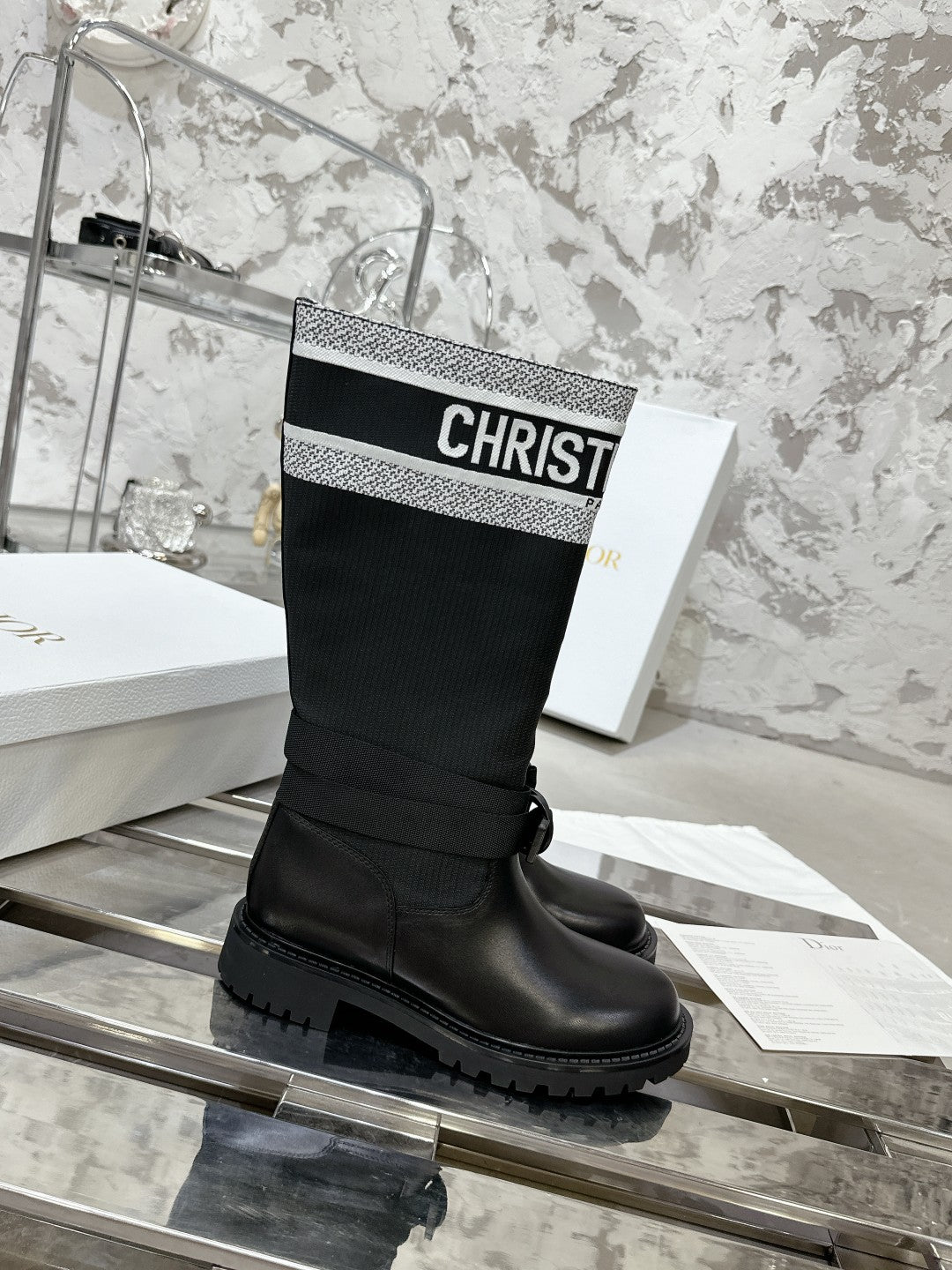 D-Major Boot In Black Mix White Denim Fabric 100566