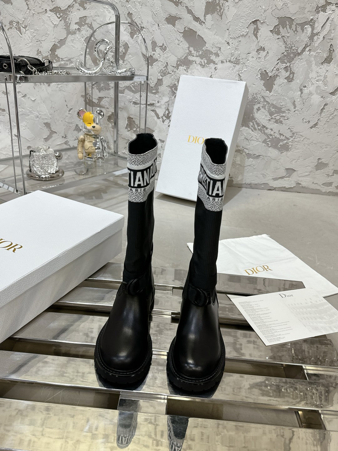 D-Major Boot In Black Mix White Denim Fabric 100566