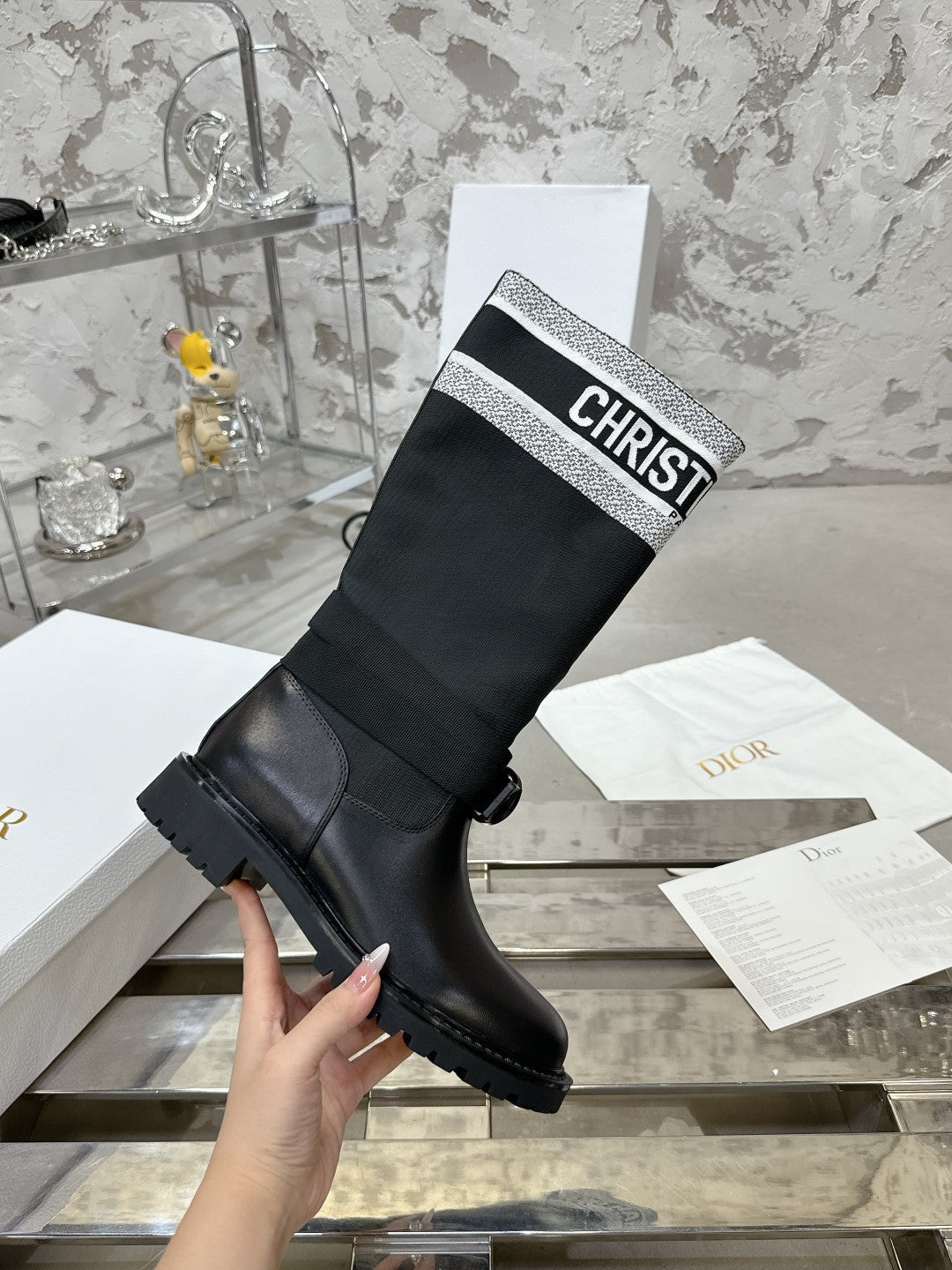 D-Major Boot In Black Mix White Denim Fabric 100566