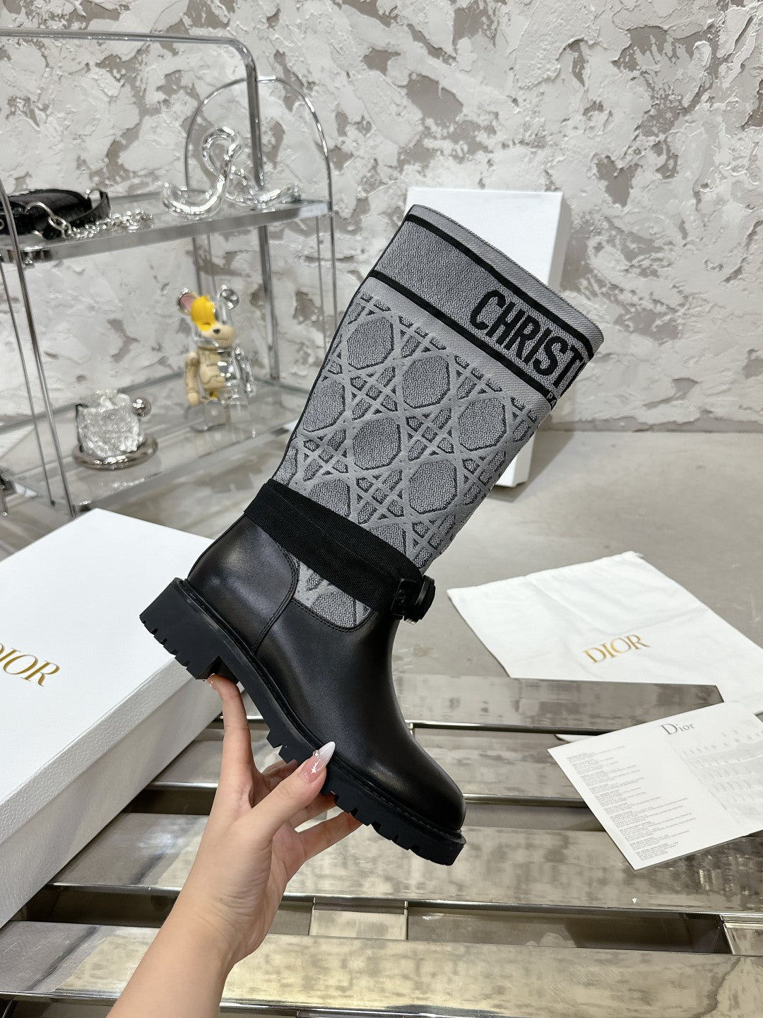 D-Major Boot In Grey Mix Black Denim Fabric 100570