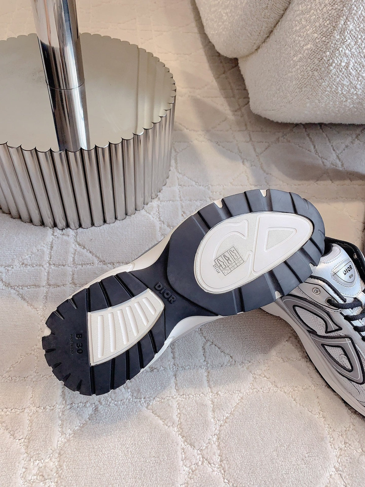 CD B30 Sneaker Grey White Mix Black Polyester Mesh Fabric And Calfskin