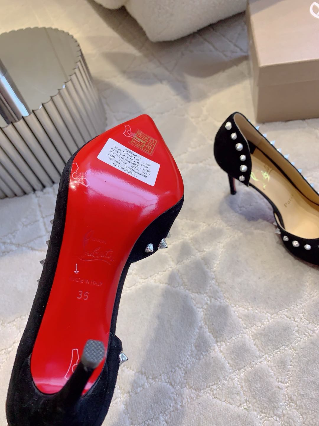 CL  Irishell 85 Studded d'Orsay Pumps Black Suede 177126