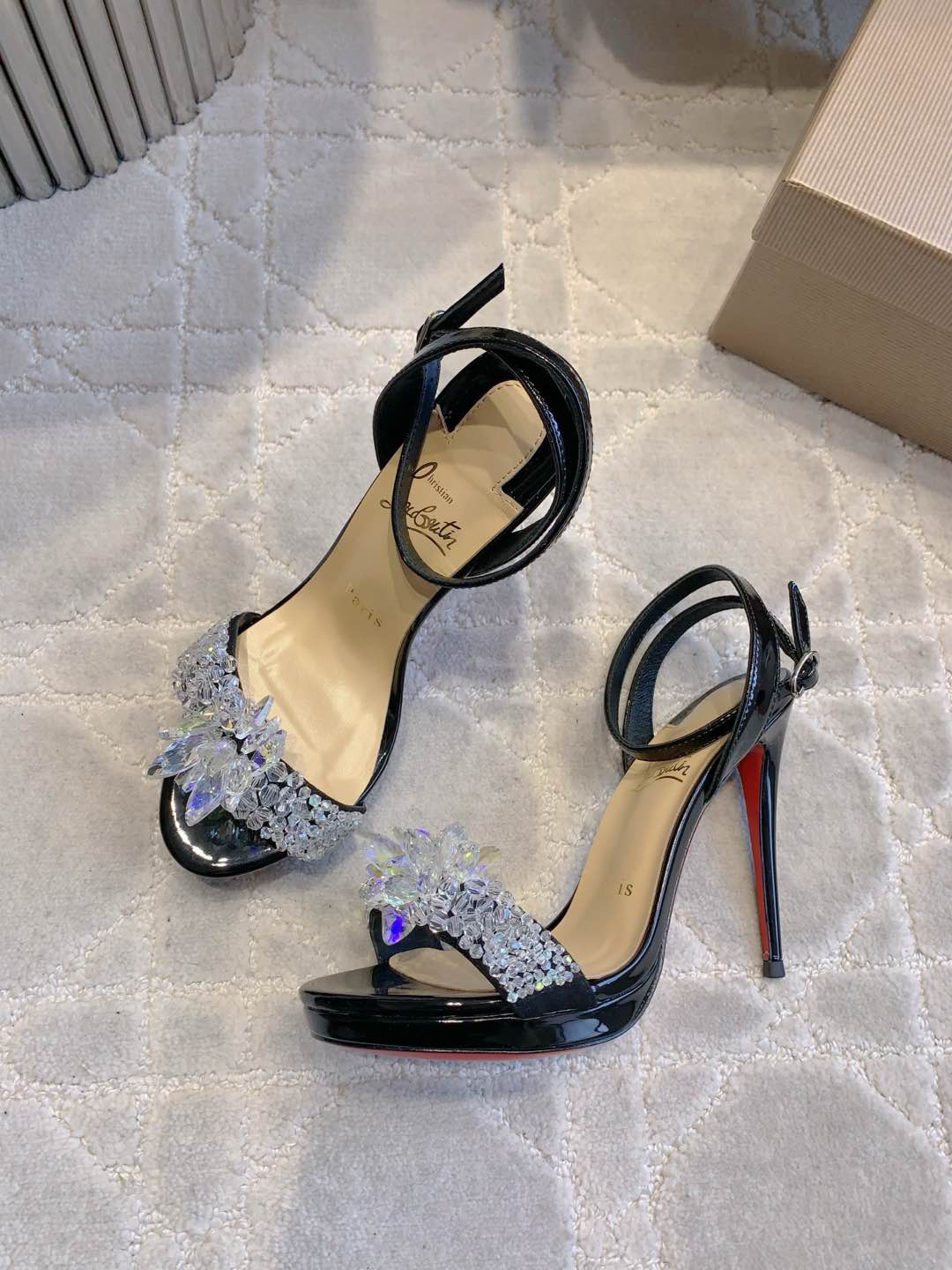 CL Crystal Queen 120 Sandal Black Patent Leather 177122