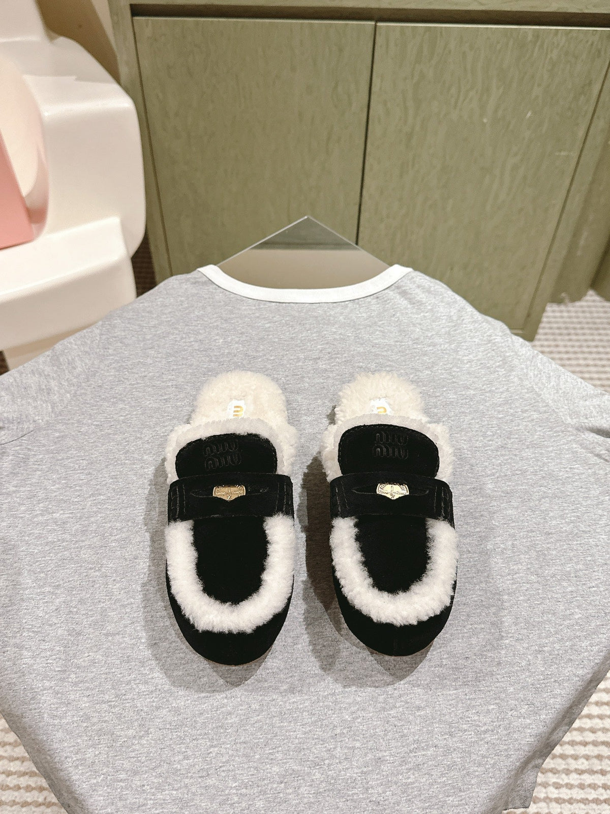 Miu Mule Half Fur  Black Suede