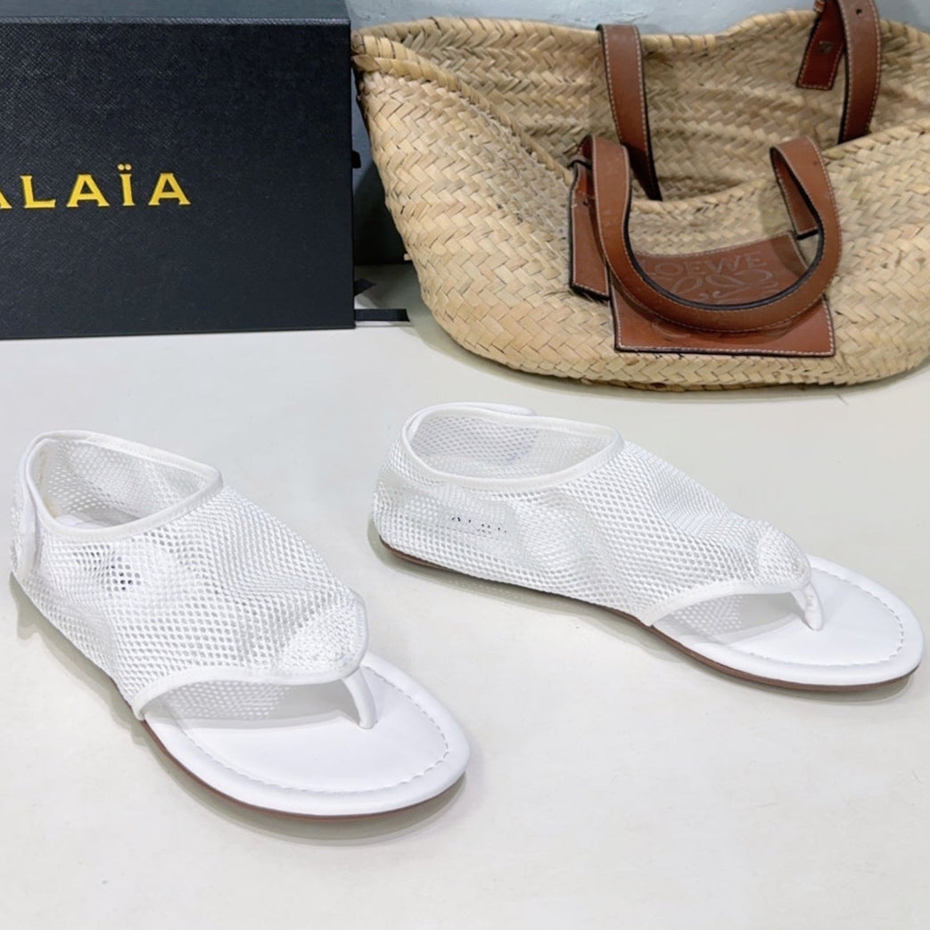 Alaia 25 Thong Sandals White Fishnet Sheepskin 315964