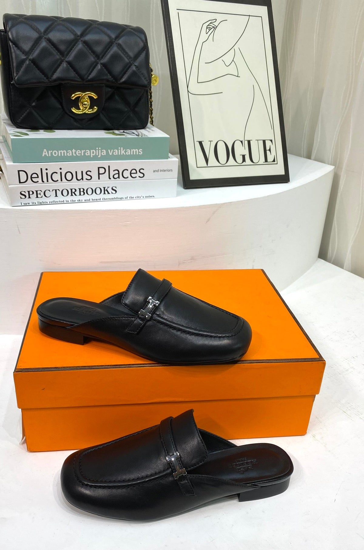 IENA MULE BLACK CALFSKIN