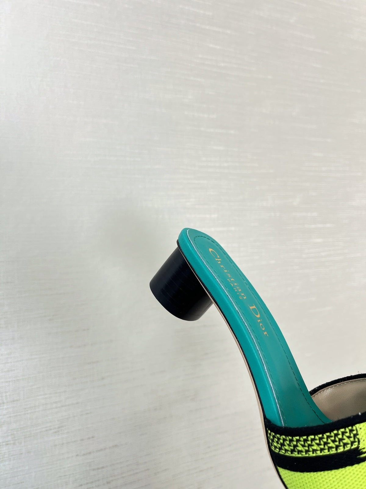 dway heeled slide 35 lime blue embroidered cotton