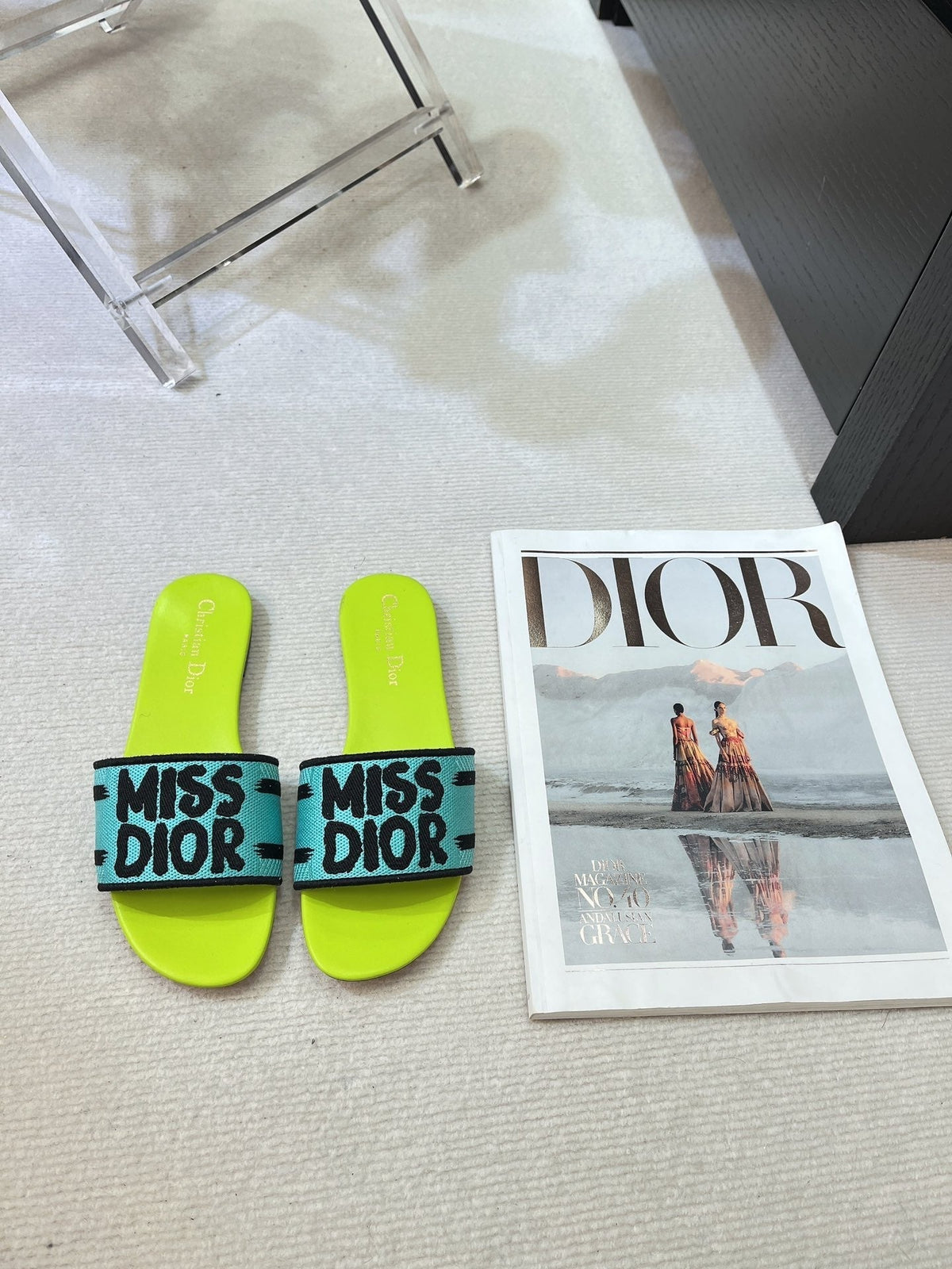 dway slide embroidered blue lime cotton