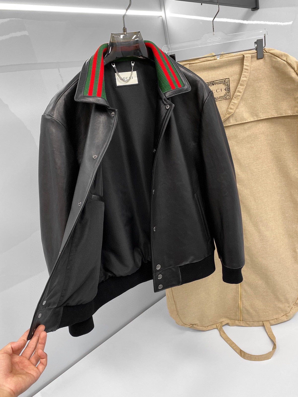 Gucci Jacket Black Lambskin 298818