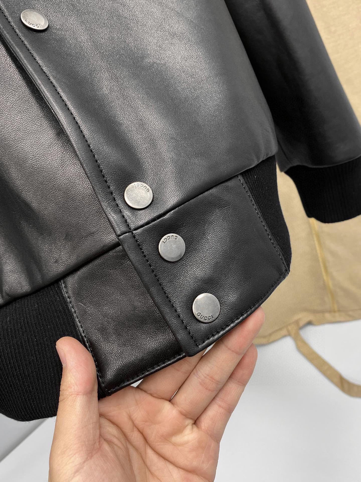 Gucci Jacket Black Lambskin 298818