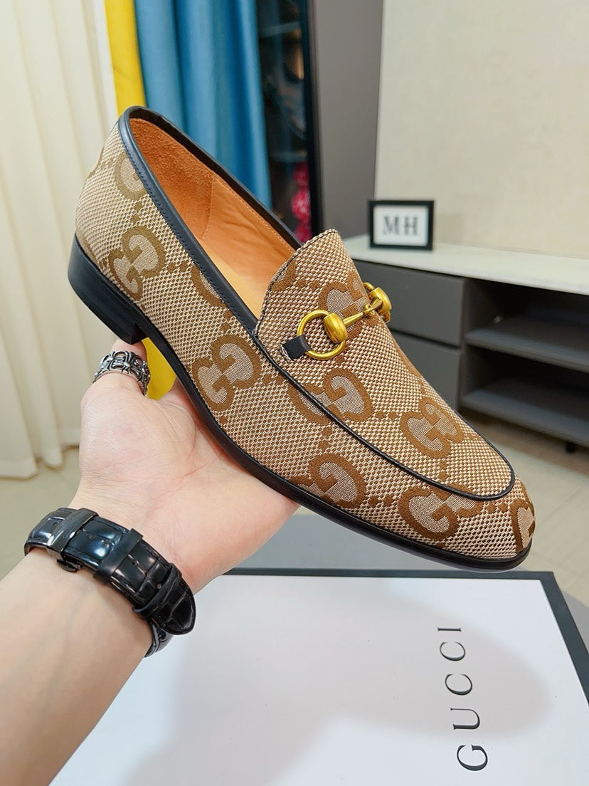 GG Men's Horsebit Loafer Brown Fabric 520454