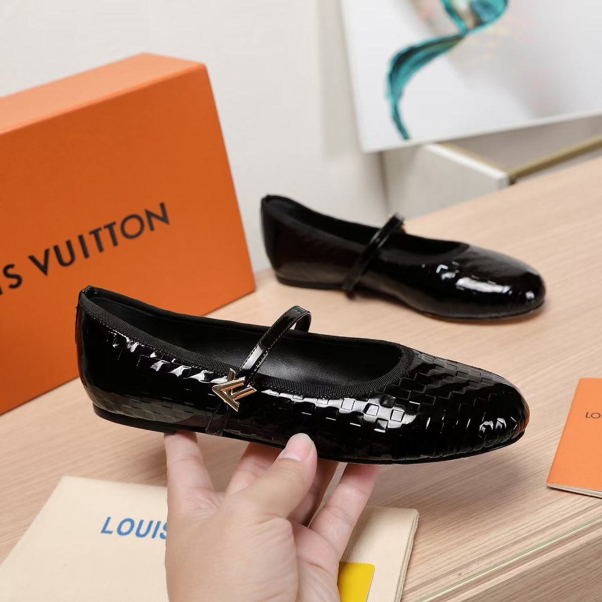 LV Romy Flat Black Damier Patent calf Leather 218322