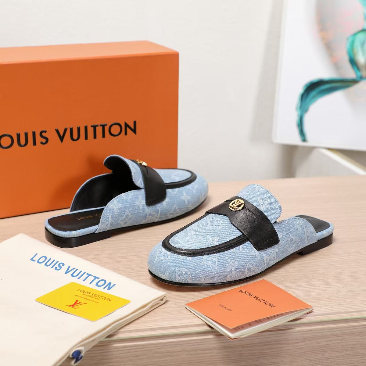 LV 25C Flat Mule Blue Pastel Monogram Cowhide 218316