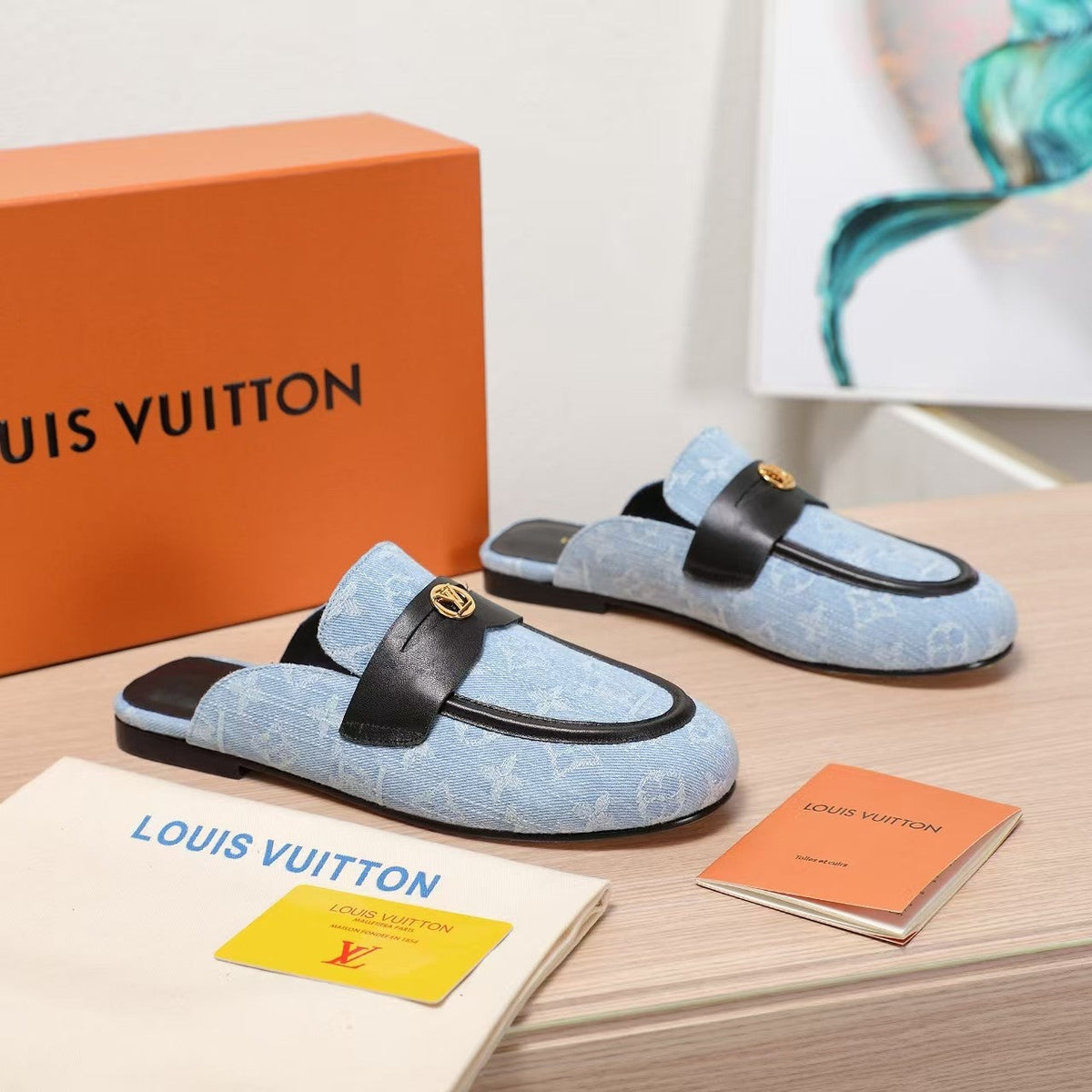LV 25C Flat Mule Blue Pastel Monogram Cowhide 218316