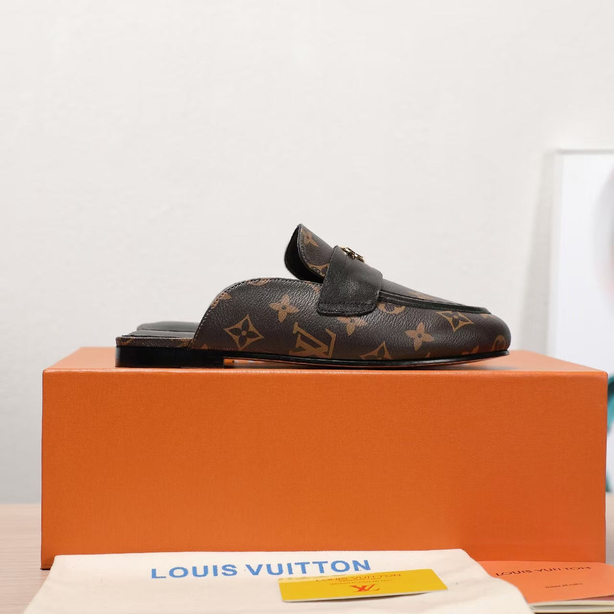 LV 25C Flat Mule Caramel Brown Monogram Cowhide 218315