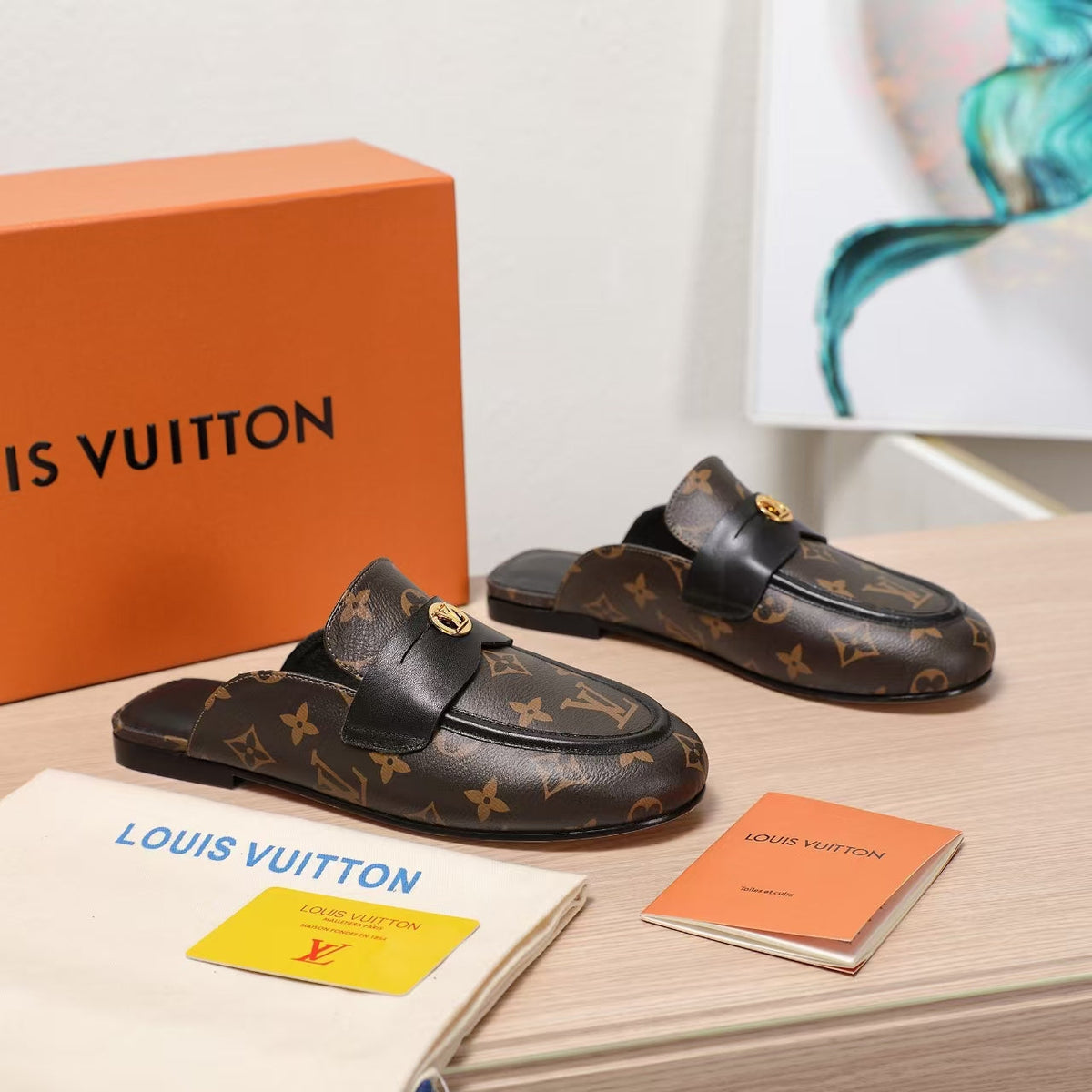 LV 25C Flat Mule Caramel Brown Monogram Cowhide 218315
