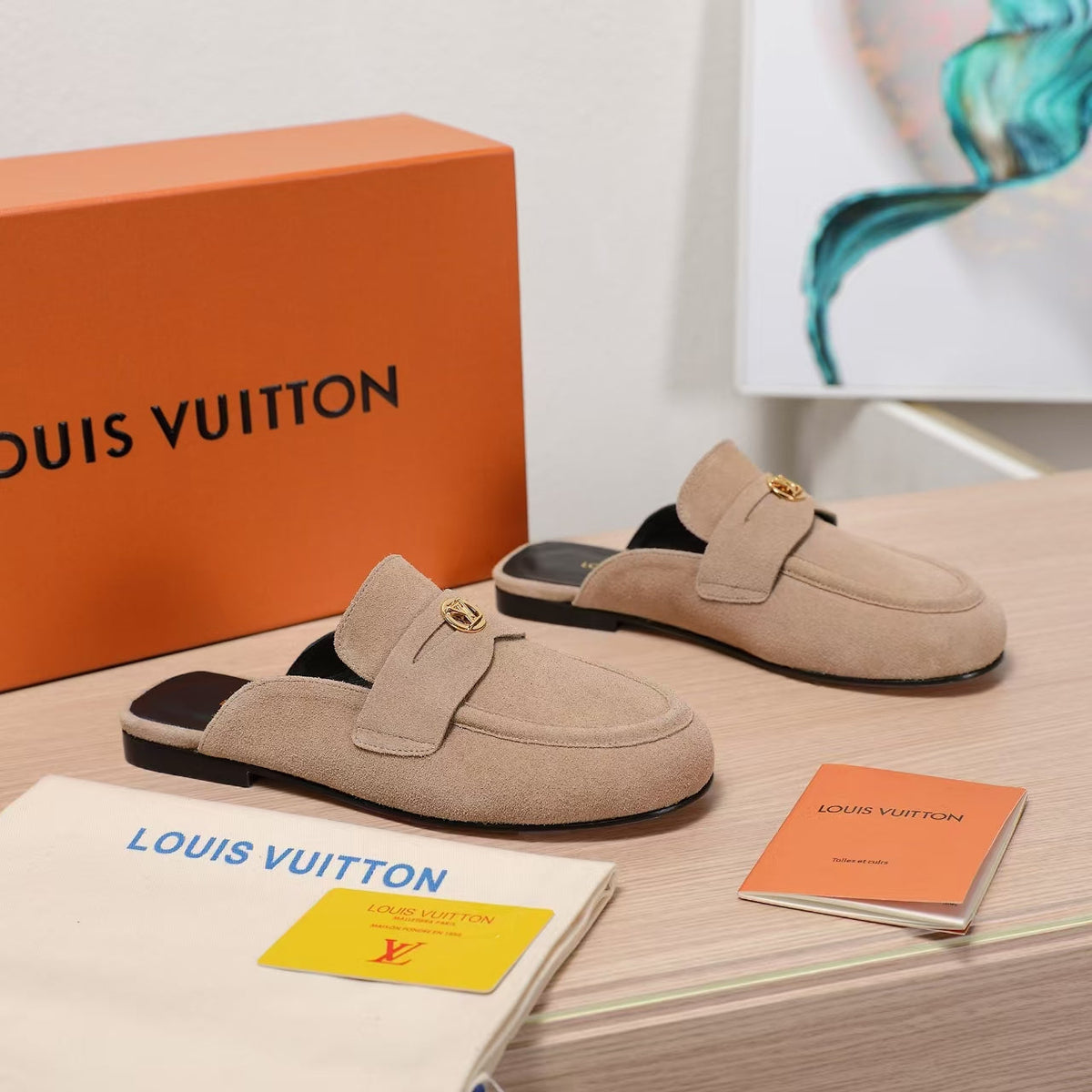 LV 25C Flat Mule Cream Suede 218312