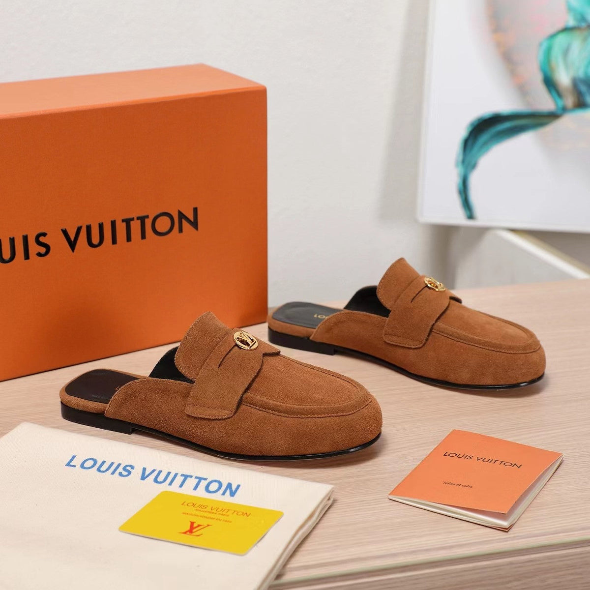 LV 25C Flat Mule Tan Brown Suede 218311