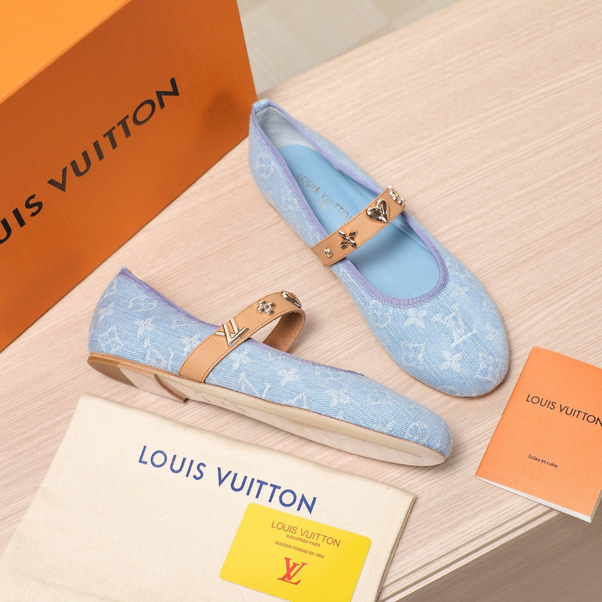LV 25C Romy Flat Blue Pastel Monogram Denim Fabric With gold logo 218310