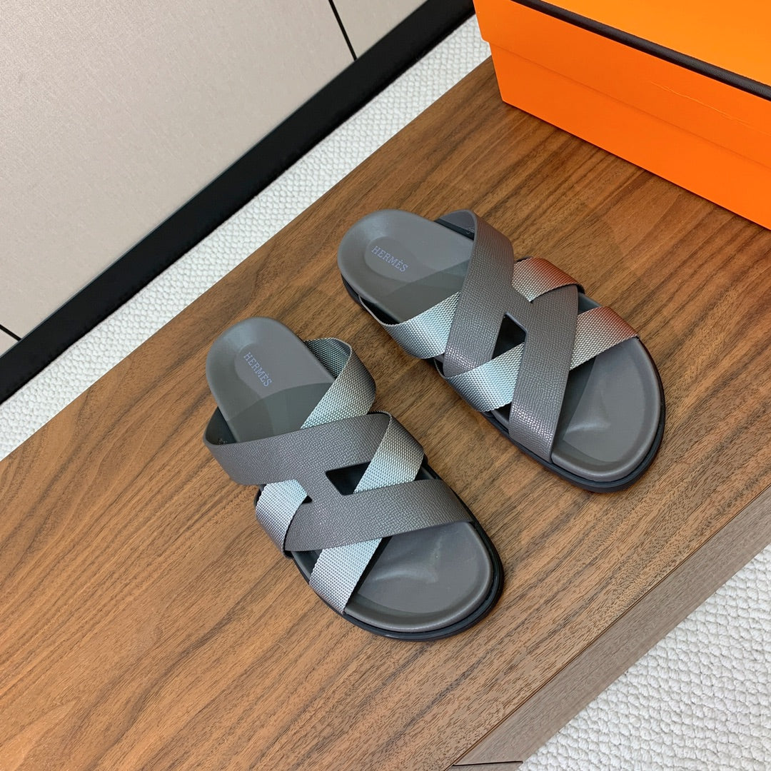 HM Kazimir Sandal Gray Canvas Calfskin 293997