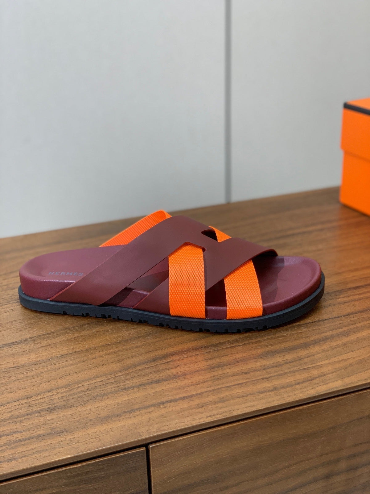 HM Kazimir Sandal Burgundy Orange Frabic Calfskin 294006