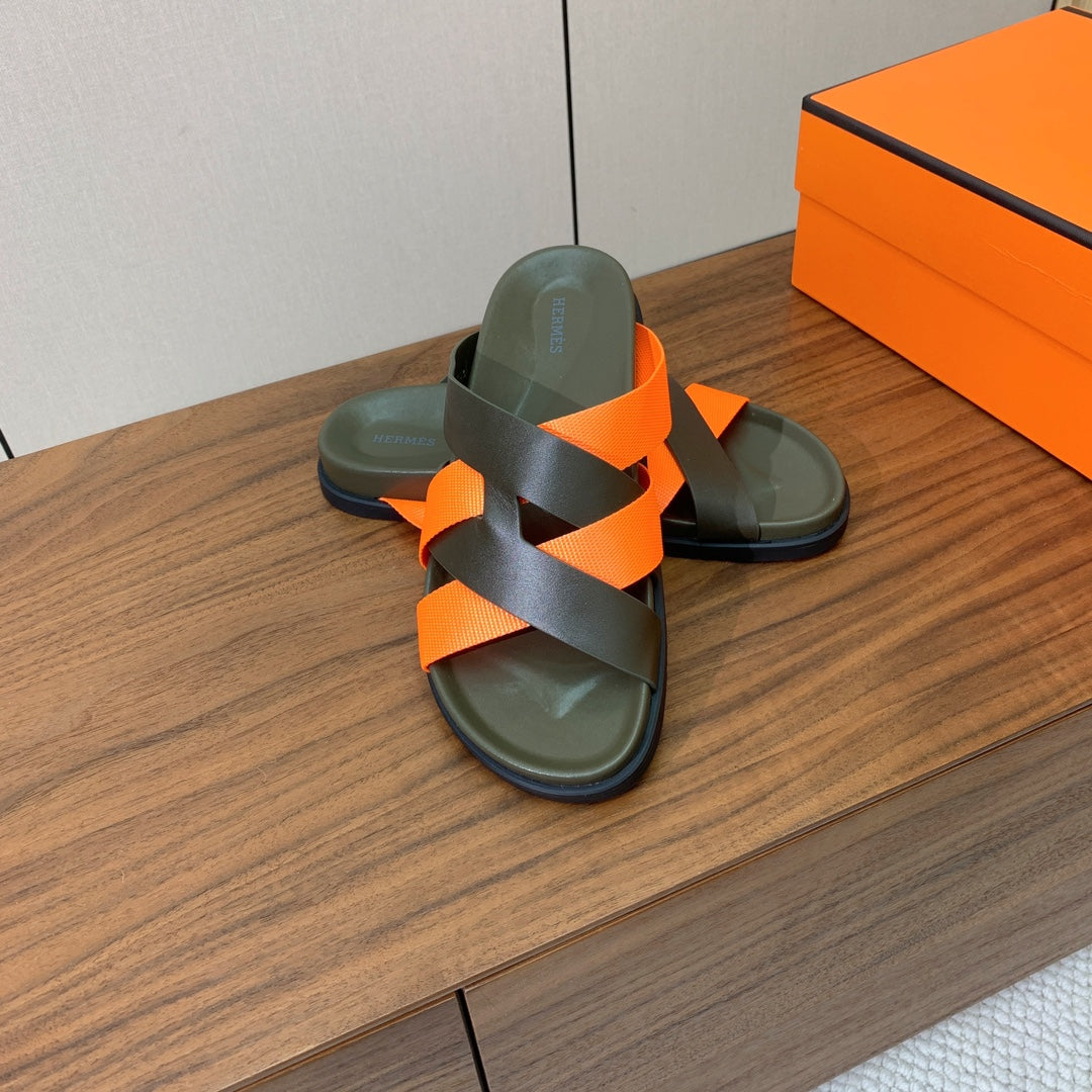 HM Kazimir Sandal Army Green Orange Frabic Calfskin 294010